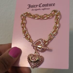 Juicy Couture Gold Tone and Pink Heart Charm Bracelet